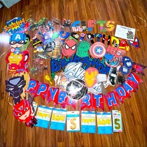 Huge Marvel Avengers birthday party decorations